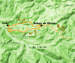 carte balade vers le Chioula avec un ane